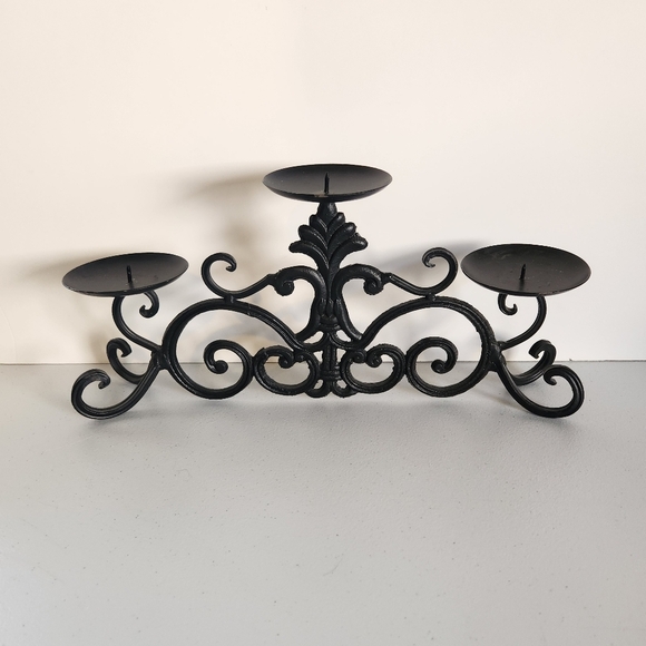 Vintage Other - Vintage Black Metal Fireplace Candleabra Candle Holder Rustic Goth Farmhouse 90s
